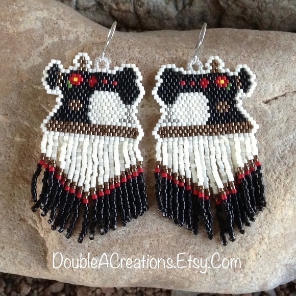 Sewing Machine Beaded Earrings with Fringe, New, Handmade By Me - Picture 1 of 3